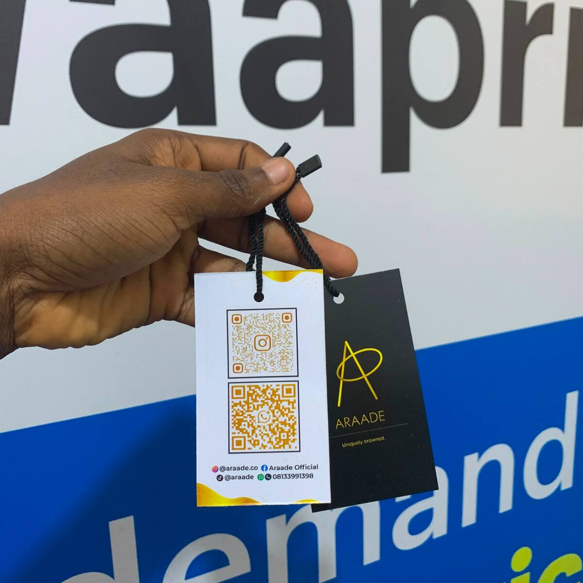 Branded clothing tags with QR code printed by Waaprint