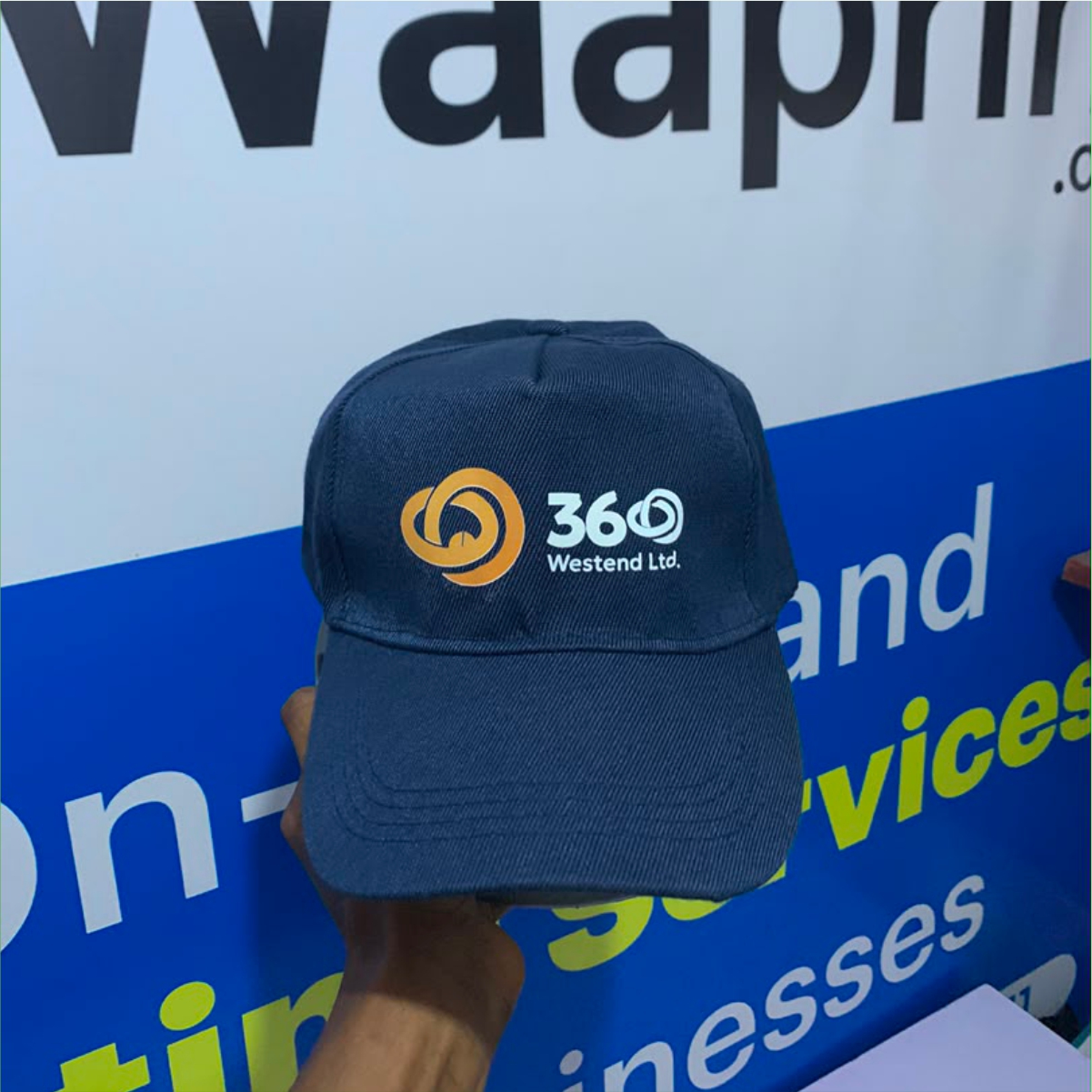 Custom branded face cap by Waaprint